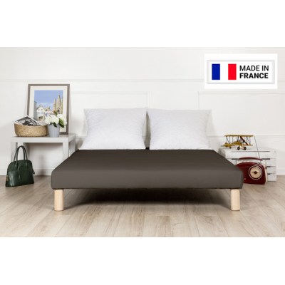 SOMMIER TAPISSIER MARRON 130x200 cm | FABRICATION FRANÇAISE ARTISANALE | PIEDS OFFERTS | HAUTEUR avec PIEDS 27 cm