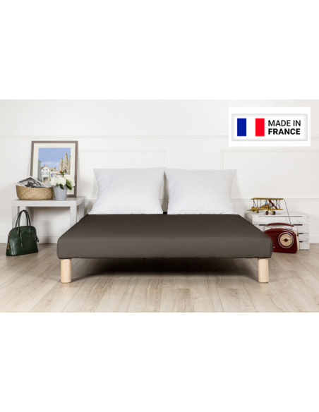 SOMMIER TAPISSIER MARRON 130x200 cm | FABRICATION FRANÇAISE ARTISANALE | PIEDS OFFERTS | HAUTEUR avec PIEDS 27 cm