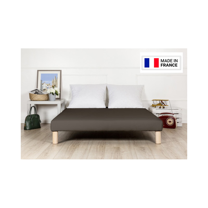SOMMIER TAPISSIER MARRON 90x190 cm | FABRICATION FRANÇAISE ARTISANALE | PIEDS OFFERTS | HAUTEUR avec PIEDS 27 cm