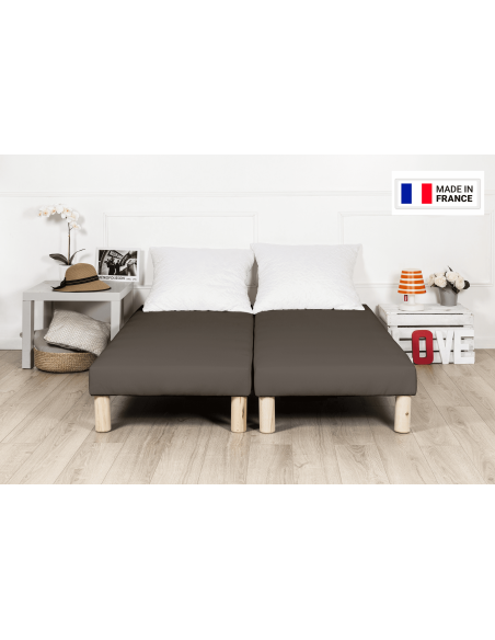 SOMMIER TAPISSIER MARRON 80x200x2 (160x200) | FABRICATION FRANÇAISE ARTISANALE | PIEDS OFFERTS | HAUTEUR avec PIEDS 27 cm