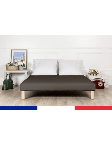 SOMMIER TAPISSIER MARRON 140x200 cm | FABRICATION FRANÇAISE ARTISANALE | PIEDS OFFERTS | HAUTEUR avec PIEDS 28 cm
