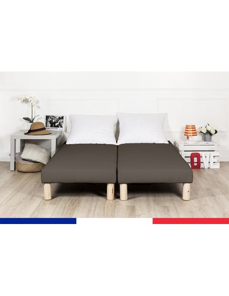 SOMMIER TAPISSIER MARRON 100x200x2 (200x200) | FABRICATION FRANÇAISE ARTISANALE | PIEDS OFFERTS | HAUTEUR avec PIEDS 27 cm