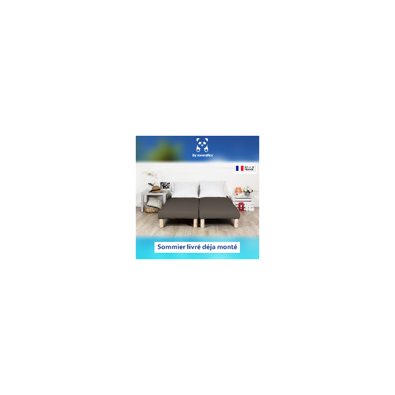 SOMMIER TAPISSIER MARRON 80x200x2 (160x200) | FABRICATION FRANÇAISE ARTISANALE | PIEDS OFFERTS | HAUTEUR avec PIEDS 28 cm