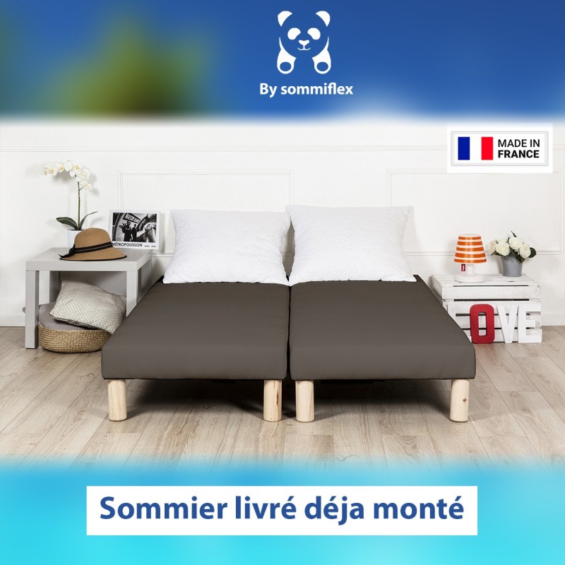 SOMMIER TAPISSIER MARRON 90x200x2 (180x200) | FABRICATION FRANÇAISE ARTISANALE | PIEDS OFFERTS | HAUTEUR avec PIEDS 27 cm