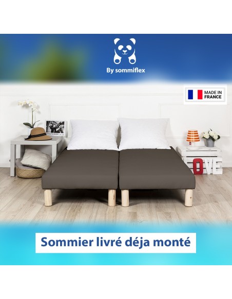 SOMMIER TAPISSIER MARRON 90x200x2 (180x200) | FABRICATION FRANÇAISE ARTISANALE | PIEDS OFFERTS | HAUTEUR avec PIEDS 27 cm