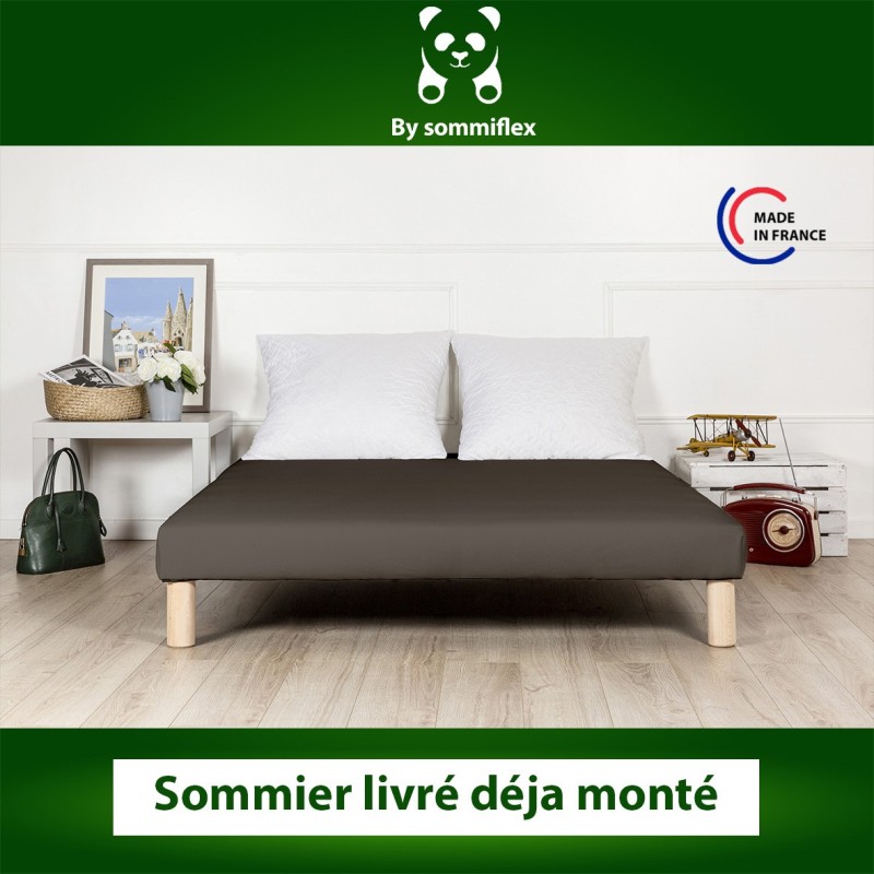 SOMMIER TAPISSIER MARRON 130x200 cm | FABRICATION FRANÇAISE ARTISANALE | PIEDS OFFERTS | HAUTEUR avec PIEDS 27 cm