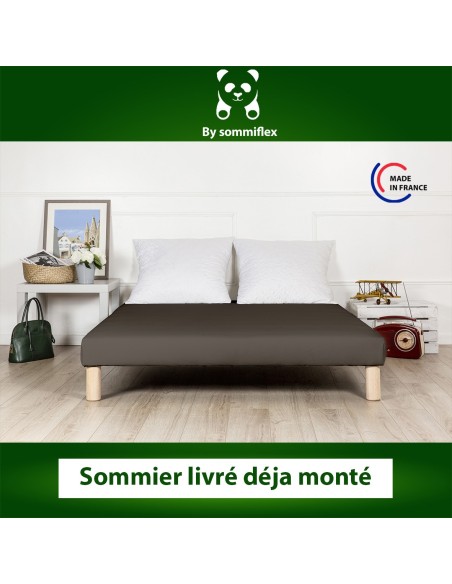 SOMMIER TAPISSIER MARRON 120x190 cm | FABRICATION FRANÇAISE ARTISANALE | PIEDS OFFERTS | HAUTEUR avec PIEDS 27 cm
