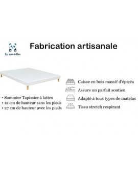 SOMMIER TAPISSIER NOIR 90X200X2 (180X200)|FABRICATION FRANCAISE ARTISANALE|PIEDS OFFERT|HAUTEUR AVEC PIEDS 27CM