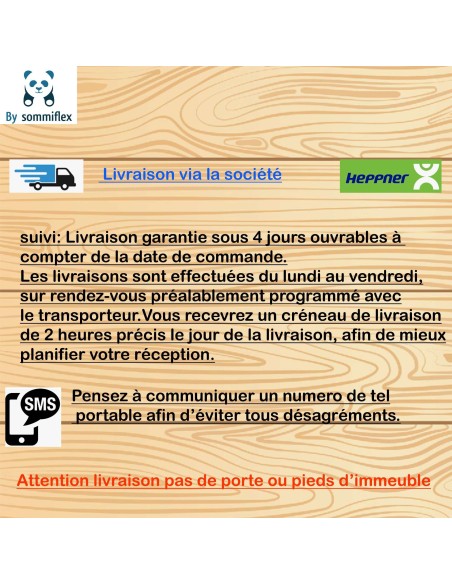 SOMMIER TAPISSIER MARRON 130x190 cm | FABRICATION FRANÇAISE ARTISANALE | PIEDS OFFERTS | HAUTEUR avec PIEDS 27 cm