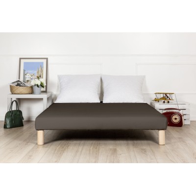 SOMMIER TAPISSIER MARRON 160x200 cm | FABRICATION FRANÇAISE ARTISANALE | PIEDS OFFERTS | HAUTEUR avec PIEDS 27 cm