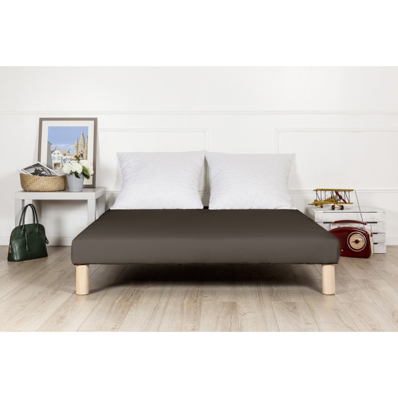 SOMMIER TAPISSIER MARRON 160x200 cm | FABRICATION FRANÇAISE ARTISANALE | PIEDS OFFERTS | HAUTEUR avec PIEDS 27 cm