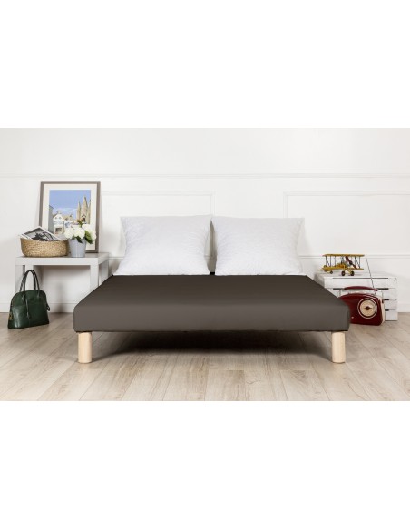 SOMMIER TAPISSIER MARRON 160x200 cm | FABRICATION FRANÇAISE ARTISANALE | PIEDS OFFERTS | HAUTEUR avec PIEDS 27 cm
