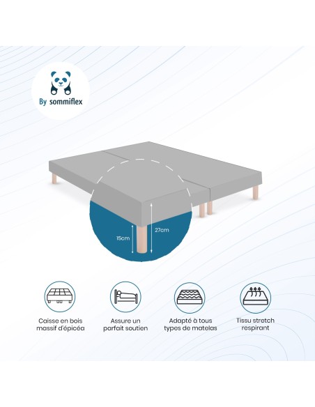 SOMMIER TAPISSIER GRIS 100x200x2 cm (200x200) | FABRICATION FRANÇAISE ARTISANALE | PIEDS OFFERTS | HAUTEUR avec PIEDS 27 cm