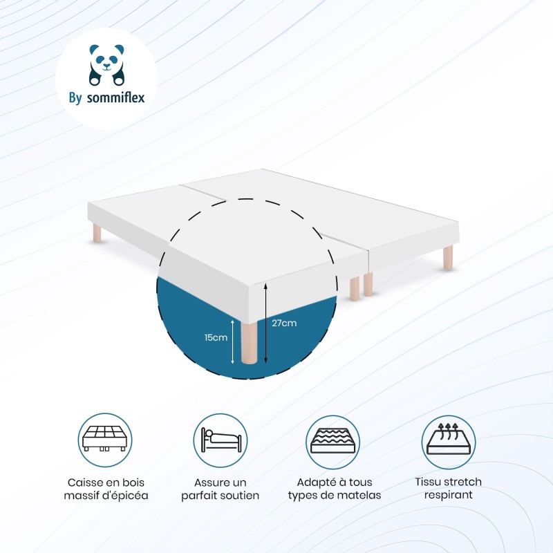 SOMMIER TAPISSIER BLANC 100x200x2 (200x200) | FABRICATION FRANÇAISE ARTISANALE | PIEDS OFFERTS | HAUTEUR avec PIEDS 27 cm