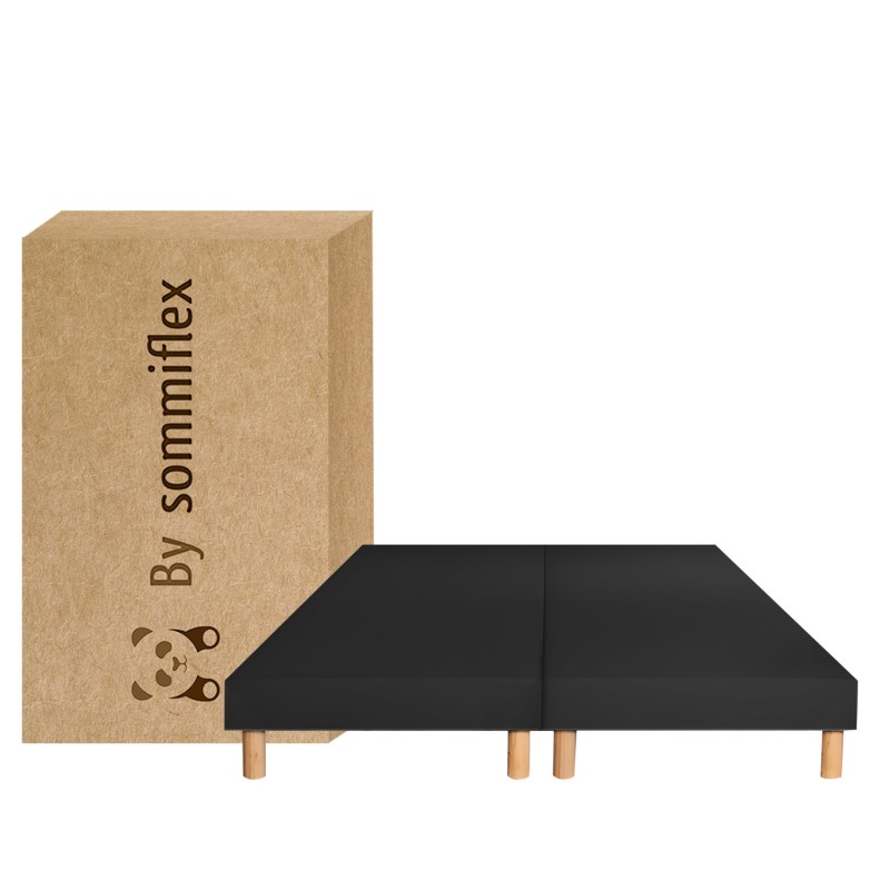 SOMMIER TAPISSIER NOIR 80x200x2 (160x200) | FABRICATION FRANÇAISE ARTISANALE | PIEDS OFFERTS | HAUTEUR avec PIEDS 27 cm