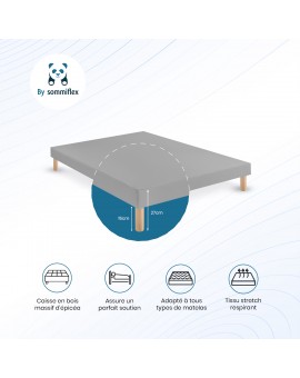 SOMMIER TAPISSIER GRIS 90X190|FABRICATION FRANCAISE ARTISANALE|PIEDS OFFERT|HAUTEUR AVEC PIEDS 27CM