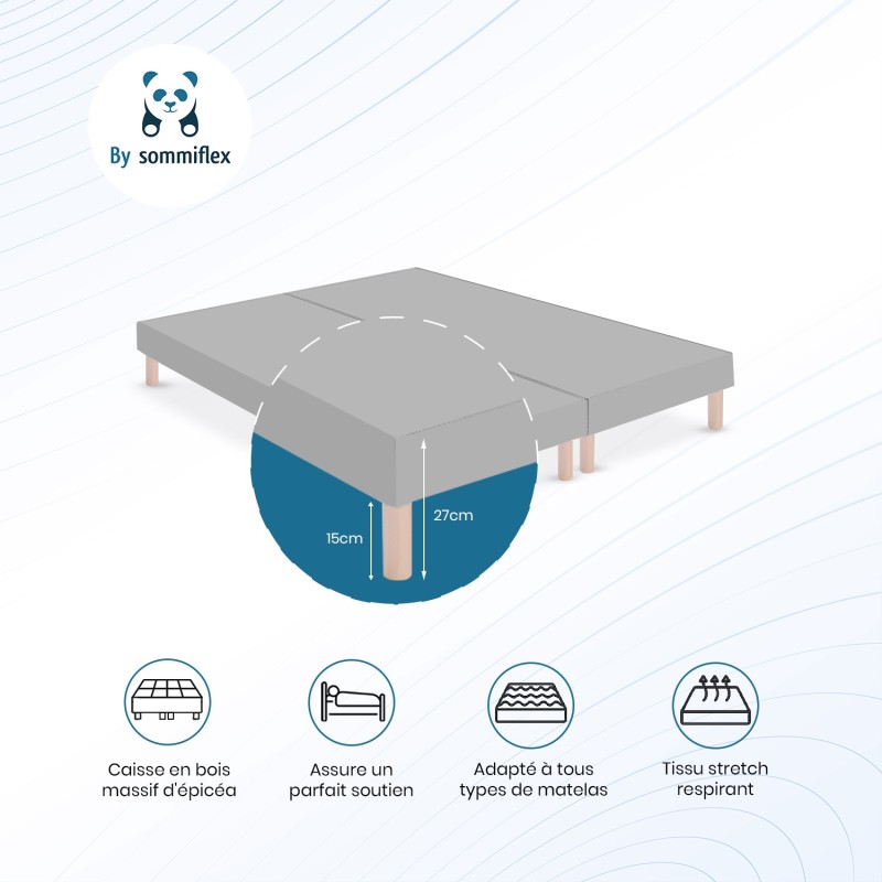 SOMMIER TAPISSIER GRIS 90x200x2 cm (180x200) | FABRICATION FRANÇAISE ARTISANALE | PIEDS OFFERTS | HAUTEUR avec PIEDS 27 cm