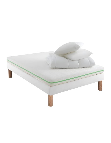 PACK LITERIE COMPLÈTE 140x190 : MATELAS à RESSORTS ENSACHÉS, SOMMIER, (COUETTE + OREILLERS MÉMOIRE de FORME + PARURE OFFERTES)