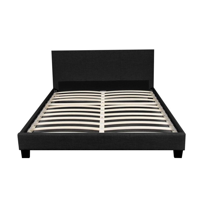 LIT 140x190 cm avec TÊTE de LIT TAPISSÉE en TISSU et SOMMIER en KIT NOIR