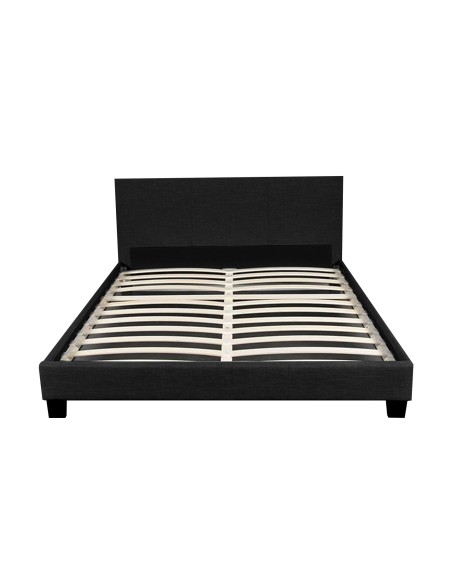 LIT 140x190 cm avec TÊTE de LIT TAPISSÉE en TISSU et SOMMIER en KIT NOIR