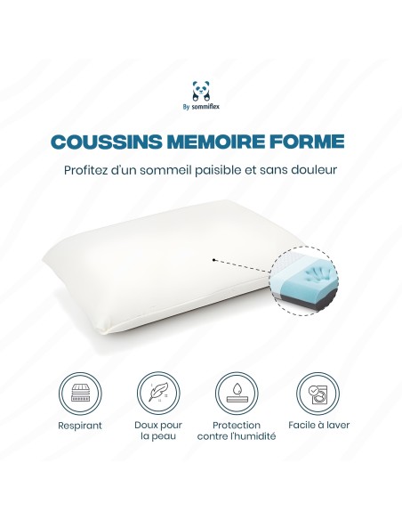 OREILLER ERGONOMIQUE PLAT en MÉMOIRE de FORME  CONFORT et SOUTIEN OPTIMAUX pour un SOMMEIL RÉPARATEUR