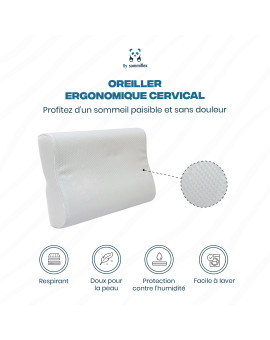 Oreiller Ergonomique 40x60 cm en Mémoire de Forme - Confort Cervical et Sommeil Réparateur