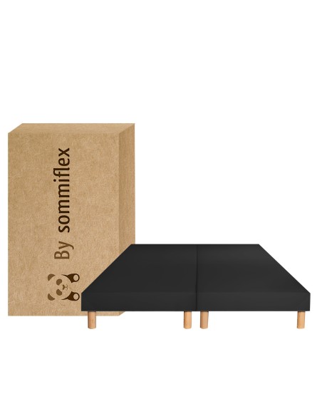 SOMMIER TAPISSIER NOIR 100x200x2 (200x200) | FABRICATION FRANÇAISE ARTISANALE | PIEDS OFFERTS | HAUTEUR avec PIEDS 27 cm