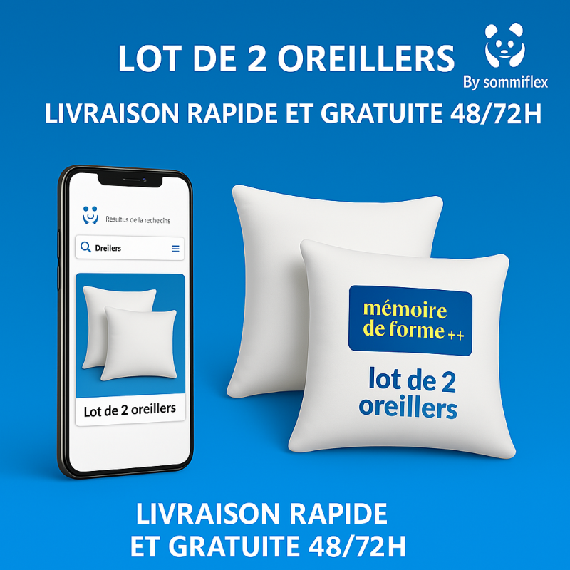 LOT de 2 OREILLERS 60x60 MÉMOIRE de FORME SPÉCIAL CERVICALES GARANTIE à VIE LOT de 2 OREILLERS 60x60 MÉMOIRE de FORME SPÉCIAL CERVICALES GARANTIE à VIE