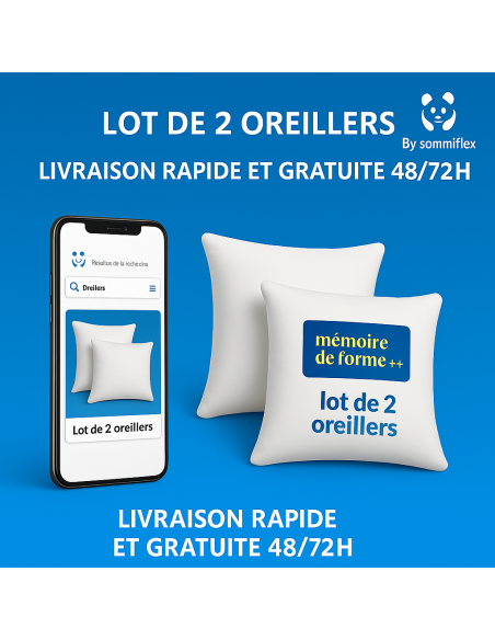 LOT de 2 OREILLERS 60x60 MÉMOIRE de FORME SPÉCIAL CERVICALES GARANTIE à VIE