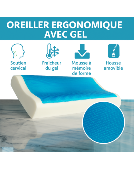 OREILLER ERGONOMIQUE 40x60 cm avec GEL RAFRAÎCHISSANT – CONFORT et FRAÎCHEUR pour des NUITS RÉPARATRICES