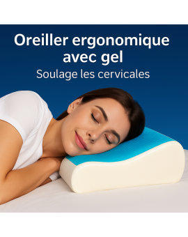 OREILLER ERGONOMIQUE 40x60 cm avec GEL RAFRAÎCHISSANT – CONFORT et FRAÎCHEUR pour des NUITS RÉPARATRICES