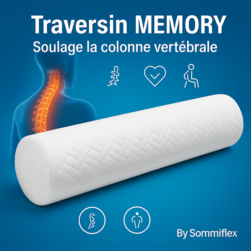 Traversin polochon 160 cm mémoire de forme  Idéal lit double  Confort ferme  Lavable  Soutien cervical  Sommiflex