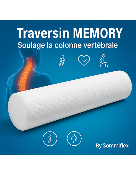 Traversin polochon 160 cm mémoire de forme  Idéal lit double  Confort ferme  Lavable  Soutien cervical  Sommiflex