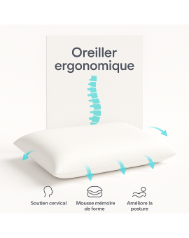 OREILLER ERGONOMIQUE PLAT en MÉMOIRE de FORME  CONFORT et SOUTIEN OPTIMAUX pour un SOMMEIL RÉPARATEUR