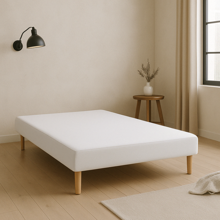 SOMMIER TAPISSIER BLANC 140x190 cm | FABRICATION FRANÇAISE ARTISANALE | PIEDS OFFERTS | HAUTEUR avec PIEDS 27 cm