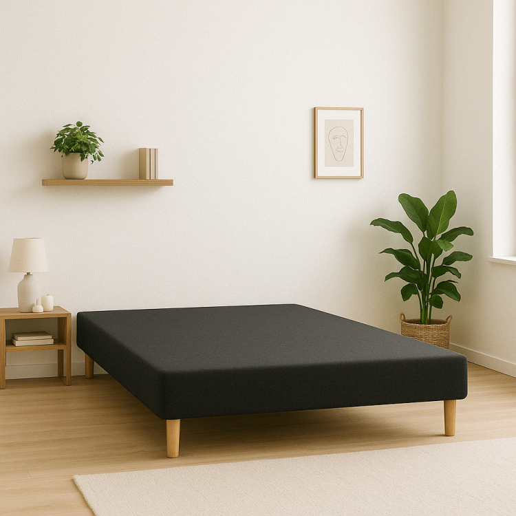 SOMMIER TAPISSIER NOIR 140x190 cm | FABRICATION FRANÇAISE ARTISANALE | PIEDS OFFERTS | HAUTEUR avec PIEDS 27 cm