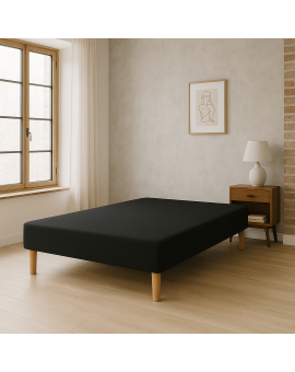 SOMMIER TAPISSIER NOIR 140x200 cm | FABRICATION FRANÇAISE ARTISANALE | PIEDS OFFERTS | HAUTEUR avec PIEDS 27 cm