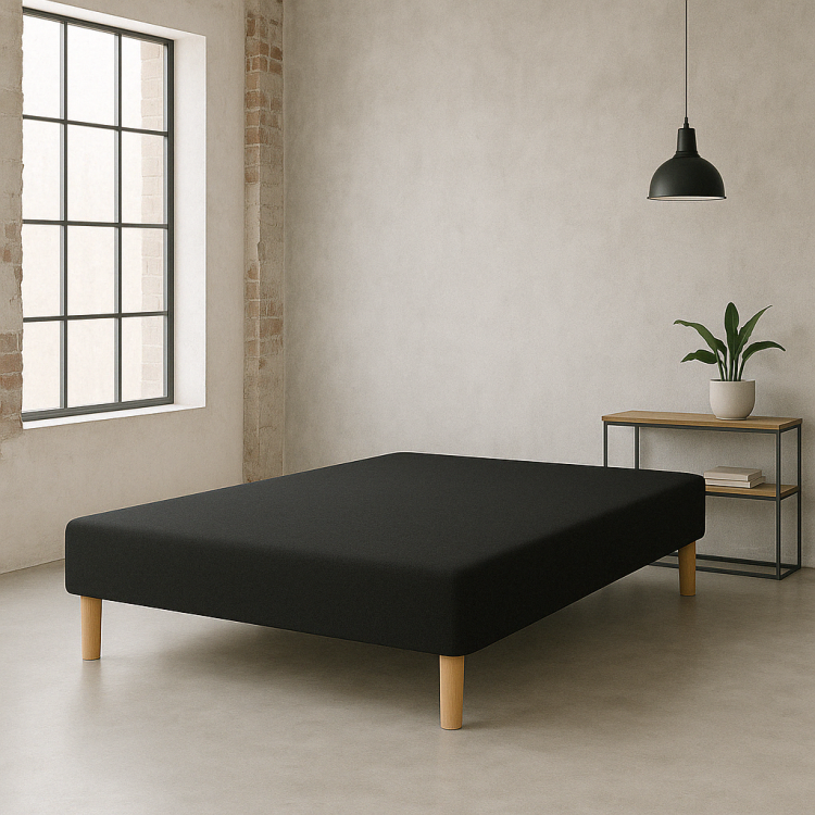 SOMMIER TAPISSIER NOIR 140x200 cm | FABRICATION FRANÇAISE ARTISANALE | PIEDS OFFERTS | HAUTEUR avec PIEDS 27 cm