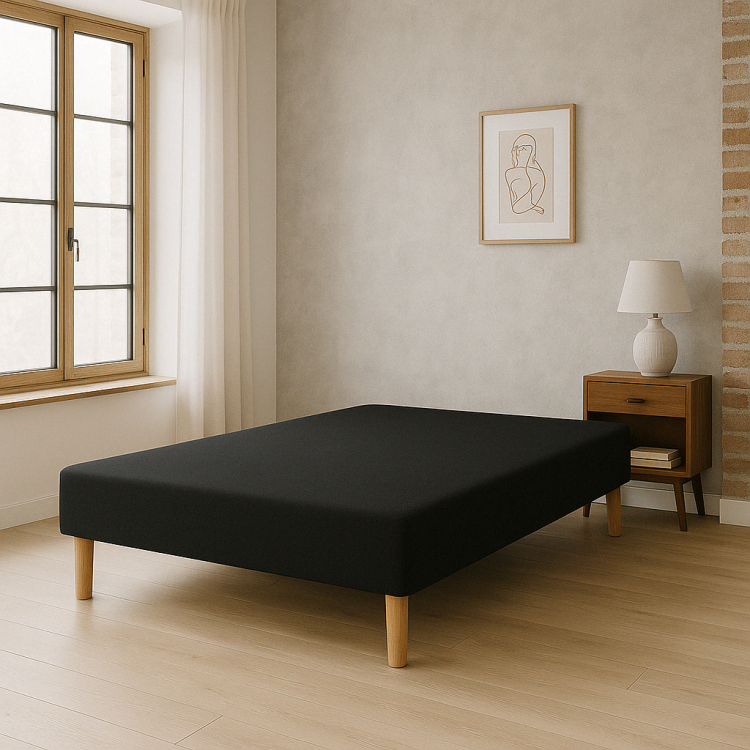 SOMMIER TAPISSIER NOIR 130x190 cm | FABRICATION FRANÇAISE ARTISANALE | PIEDS OFFERTS | HAUTEUR avec PIEDS 27 cm