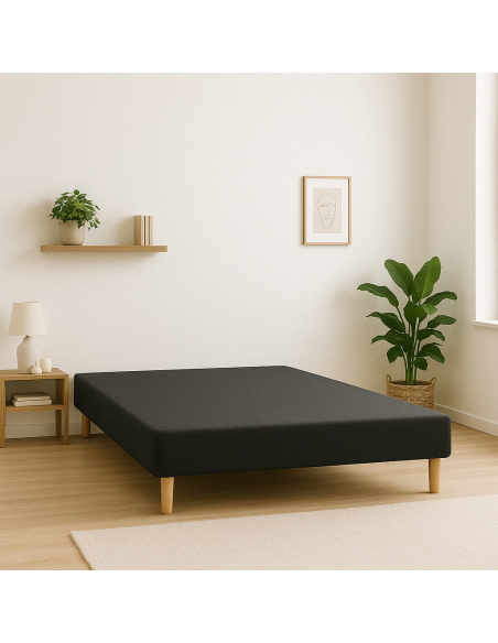SOMMIER TAPISSIER NOIR 160x200 cm | FABRICATION FRANÇAISE ARTISANALE | PIEDS OFFERTS | HAUTEUR avec PIEDS 27 cm