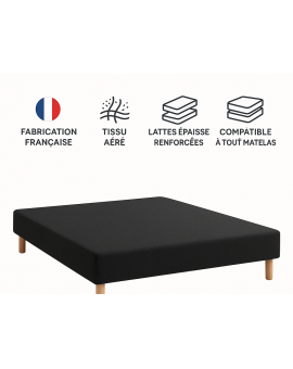 SOMMIER TAPISSIER NOIR 140x190 cm | FABRICATION FRANÇAISE ARTISANALE | PIEDS OFFERTS | HAUTEUR avec PIEDS 27 cm