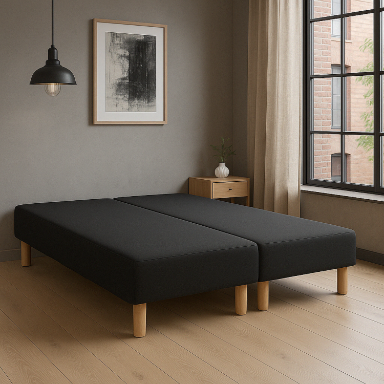 SOMMIER TAPISSIER NOIR 100x200x2 (200x200) | FABRICATION FRANÇAISE ARTISANALE | PIEDS OFFERTS | HAUTEUR avec PIEDS 27 cm
