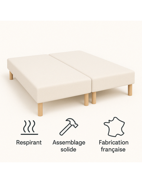 SOMMIER TAPISSIER BLANC 80x200x2 (160x200) | FABRICATION FRANÇAISE ARTISANALE | PIEDS OFFERTS | HAUTEUR avec PIEDS 27 cm