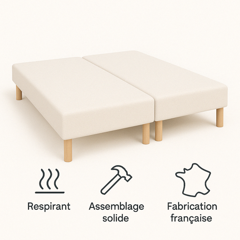 SOMMIER TAPISSIER NOIR 70x200x2 (140x200) | FABRICATION FRANÇAISE ARTISANALE | PIEDS OFFERTS | HAUTEUR avec PIEDS 27 cm