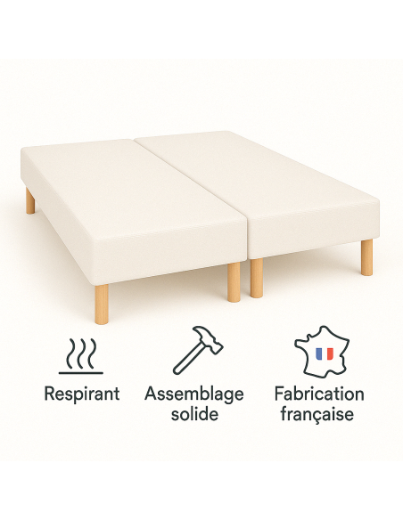 Lot de 2 Sommiers Tapissiers Blanc 80x200 (160x200) – Fabrication Française Artisanale – Avec Pieds