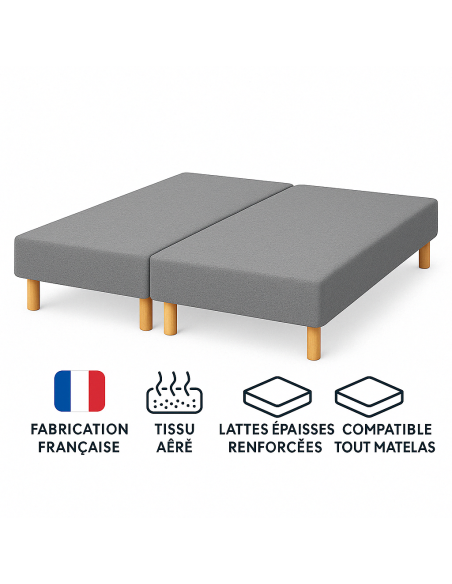 Lot de 2 Sommiers Tapissiers Gris 70x200 – Ensemble 140x200 – Fabrication Française Artisanale