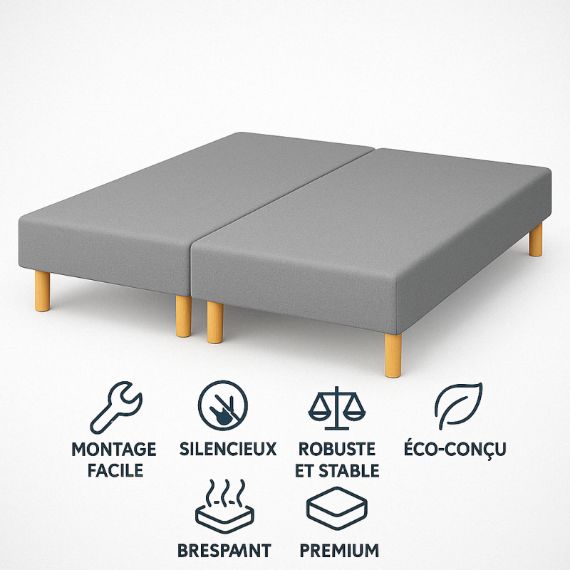 SOMMIER TAPISSIER GRIS 90x200x2 cm (180x200) | FABRICATION FRANÇAISE ARTISANALE | PIEDS OFFERTS | HAUTEUR avec PIEDS 27 cm