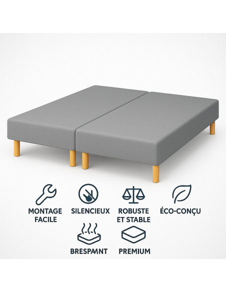 SOMMIER TAPISSIER GRIS 90x200x2 cm (180x200) | FABRICATION FRANÇAISE ARTISANALE | PIEDS OFFERTS | HAUTEUR avec PIEDS 27 cm