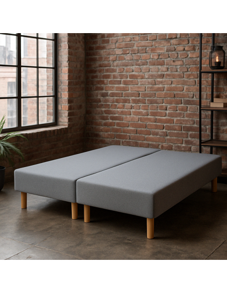 SOMMIER TAPISSIER GRIS 80x200x2 (160x200) | FABRICATION FRANÇAISE ARTISANALE | PIEDS OFFERTS | HAUTEUR avec PIEDS 27 cm