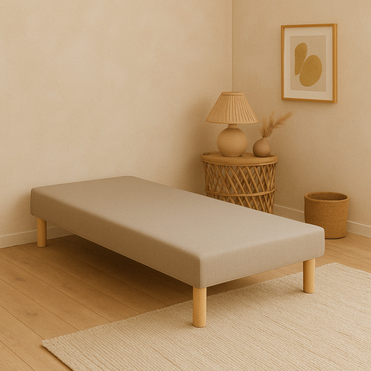 SOMMIER TAPISSIER GRIS 90x190 cm | FABRICATION FRANÇAISE ARTISANALE | PIEDS OFFERTS | HAUTEUR avec PIEDS 27 cm